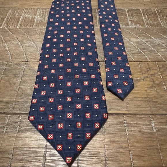 TIE SHOP ROMA MEN'S TIE 100% SILK MADE IN ITALY Navy Blue Patterned Tie - Picture 4 of 6